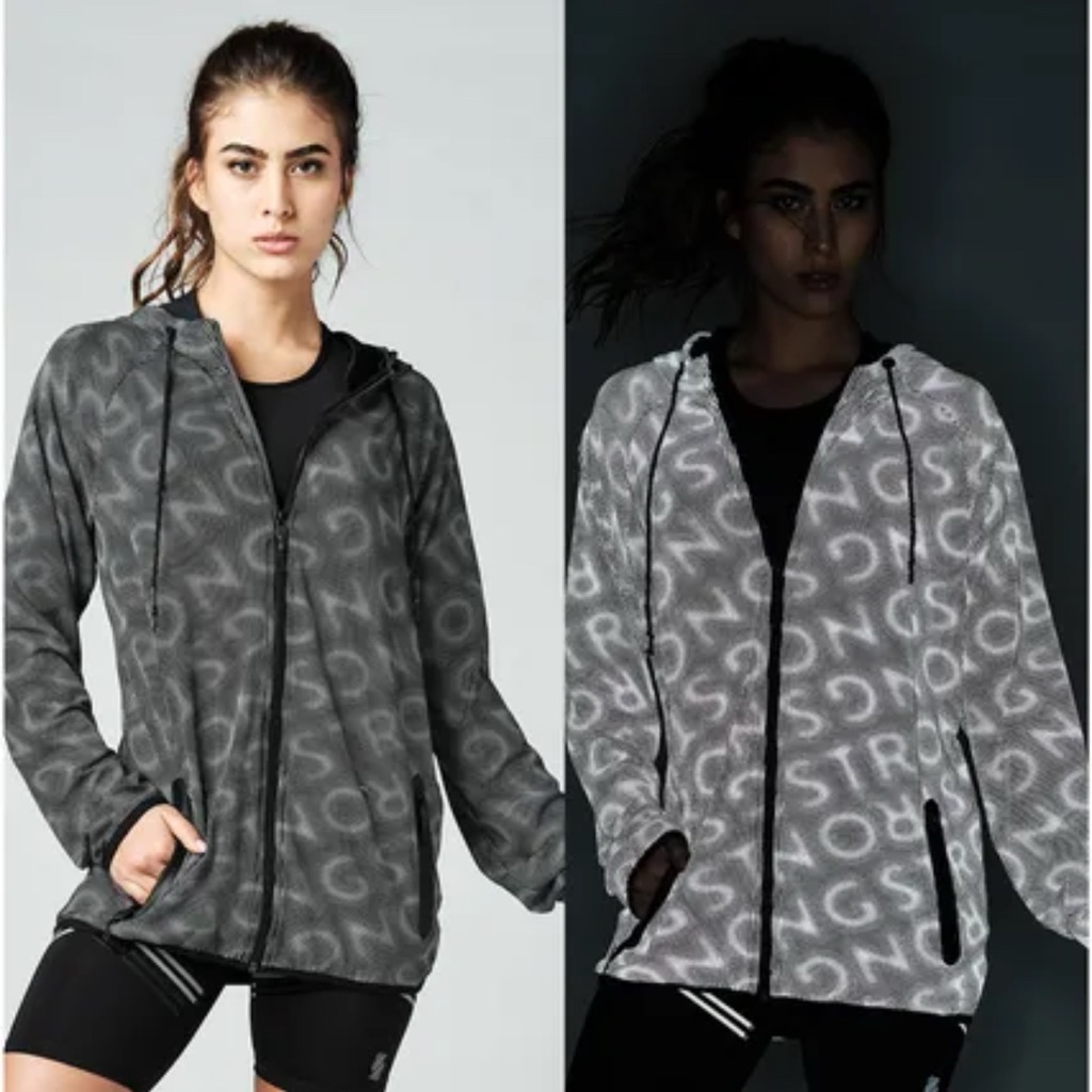 Strong Id Zumba Unisex Gray Reflective Dot All Over Zip Up Hoodie Jacket Size S